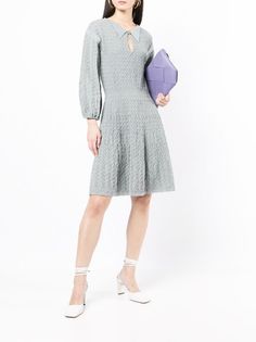 Chanel Pre-Owned Ruched Knitted Dress - Farfetch Chic Mini Dress, Classic Loafers, Shopping Chanel, Knitted Dress, Balloon Sleeves, Polo Collar, Gray Dress, Summer Wardrobe, Knee Boots