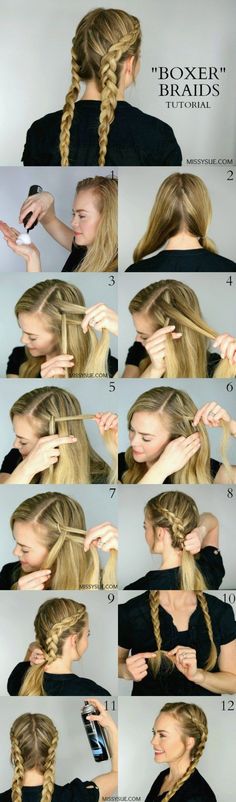 boxer-braids-tutorial-4 Dutch Braid Tutorial Step By Step Easy, Dutch Boxer Braids, Boxer Braids Tutorial, Festival Hair Tutorial, Hair Upstyles