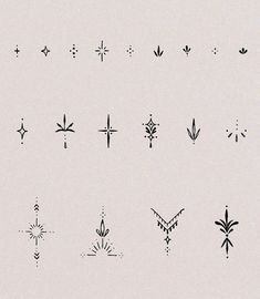 a bunch of different designs on a white background with some black dots in the middle