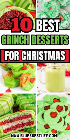 A collection of Grinch dessert recipes. Grinch Oreos, Recipes For Christmas Party, Desserts For Christmas Party, Dessert Recipes For Christmas, Grinch Desserts, Grinch Hot Chocolate, Red Cookies, Desserts For Christmas, Christmas Trains