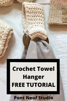 crochet towel hanger free pattern with text overlay that reads, crochet towel hanger free tutor