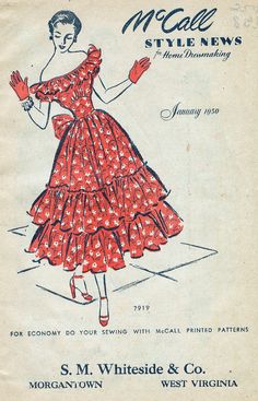 an old fashion sewing pattern from the 1950's, featuring a woman in a dress