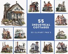 some drawings of different houses with the words 55 industrial cottages