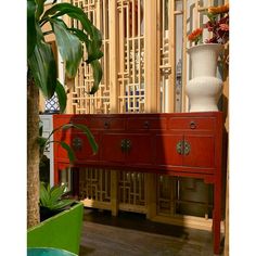 Asian Red Lacquer Extended Beijing Console table made out of elm wood. It has 4 drawers and 6 doors. It is very elegant piece on the living room behind couch or entry area. It has a lot of storage.  Dimensions: 48"W x 11.5"D x 34"H Living Room Behind Couch, Entry Area, Chinese Table, Red Furniture, Behind Couch, Furniture Flips, Diy Furniture Renovation, Modern Chinese, Red Lacquer