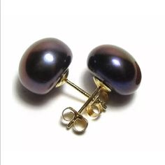 Black Freshwater Pearl Stud Earrings 14k Gold Nwot Aaa Quality Approximately 11-12 Mm 14k Gold Comes In A Silk Pouch! Classic Round Pearl Clip-on Earrings, Classic Black Pearl Earrings, 14k Gold Round Single Pearl Stud Earring, Black Pearl Earrings Studs, Gold Clip-on Round Pearl Earrings, Black Pearl Earrings, Black Freshwater Pearls, Betsey Johnson Earrings, Seashell Earrings