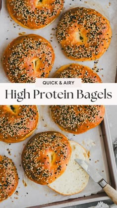 bagels with sesame seeds and poppy seed sprinkles on top in a baking pan