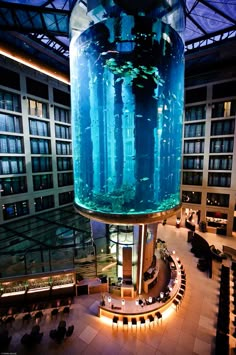 an aquarium in the middle of a building