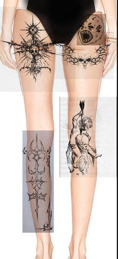 a woman's legs with tattoos on them and the bottom part of her leg