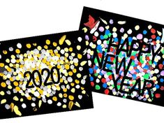 two new year cards with confetti on them