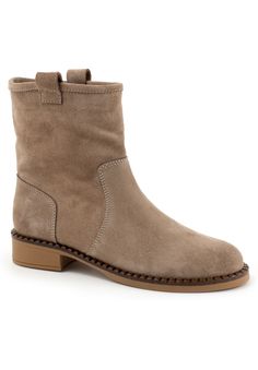 The Olina is a casual pull-on suede boot made for all day comfort and style with an attractive leather welt and rubber sole.Leather UpperLeather LiningRubber OutsoleLeather Footbed1 1/4" Heel height6 1/2" Shaft height13" Boot leg circumferenceBoot available in sizes 36-42 | Women's Olina Boot by Bueno in Tobacco Suede (Size 36 M) Wedge Dress Shoes, Tan Suede Boots, Womens Suede Boots, Sneaker Dress Shoes, Sport Sandals, Tan Suede, Boots Women, Sandal Fashion, Dress Sandals