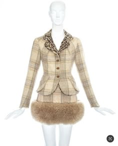 Vivienne Westwood Tartan, Ja I Ty, Mini Skirt Suit, Painted Denim, Wool Skirt, Looks Chic, Wool Skirts, Faux Fur Collar, Skirt Suit