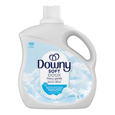 a bottle of downy soft liquid on a white background