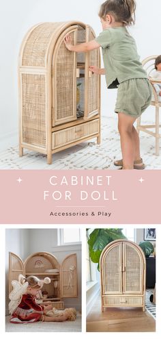 A cabinet for a doll makes a great doll accessories organizer and a baby doll Christmas gift. See more ideas here. Accessories Organizer, Pull Out Drawers, Closed Doors, Bottom Shelf, Tidy Up, Accessory Organization