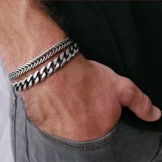 Mens Bracelet Set, Mens Cuff Bracelets, Rings Men, Mens Chain Bracelet, Stainless Steel Bracelet Men, Silver Chain For Men, Mens Cuff, Biker Outfit, Gift Boyfriend