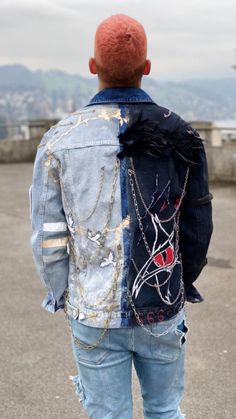 Denim Jacket And Jeans, Reworked Denim, Jeans Coat, Diy Denim, Denim Diy, Psychobilly