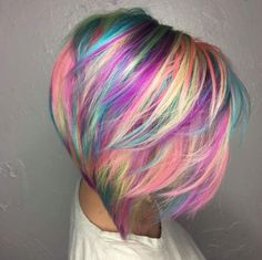 Short Rainbow Hair, Exotic Hair Color, Funky Hair Colors, Haircut 2022, Wild Hair Color, Holographic Hair, Hair Doo, Red Blonde