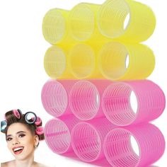 Material: PP and Nylon Fiber Size:64 mm/ 2.5 inch in diameter. How to Use Hair Rollers? 1. Start with damp hair or use a spray bottle with water to wet hair slightly. 2. Put the curlers in, then use of pins or duckbill clips (if necessary). 3. Use hairdryer to blow-dry hair completely. 4. Once hair is dry, unroll the curlers and gently separate the curls with your fingers to get the volume and nice shape you want, just use a little bit of hairspray or other styling products. Wide Application: Yo Curly Hairstyle For Women, Curly Hair Tools, Jumbo Rollers, Hairstyle For Women, Hair Dressing, No Heat Hairstyles, Hair Diy, Long To Short Hair, Big Curls