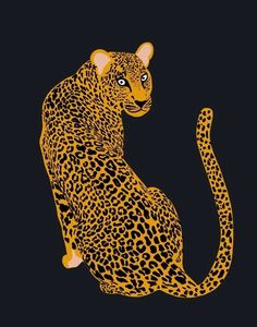 a drawing of a leopard sitting on its hind legs and looking up at the sky