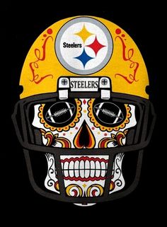 a football helmet with the pittsburgh steeles on it's face is shown in black