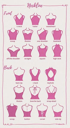 a pink poster with different types of bras on it's back and sides