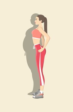 Transformation Du Corps, Fit Woman, Concept Illustration, Lose 50 Pounds, Woman Standing, Lose Belly, Lose Belly Fat, Premium Vector, Graphic Resources