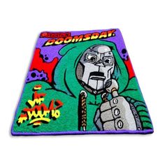 Add some MF Doom flair to your living room with these modern wool accent rugs! With a non-slip bottom, these easy-to-clean rugs are perfect for any room in the house. Hand-tufted and featuring a low pile height, these rugs are allergy and kid-friendly. #MFDoom #AreaRug #HomeDecor #hiphop #rap #MusicTheme 🎶 Mf Doom Operation Doomsday, Living Room Rugs Modern, Operation Doomsday, Modern Rugs Living Room, Vinyl Art Toys, Mf Doom, Rugs Modern, Living Room Rugs, Vinyl Art