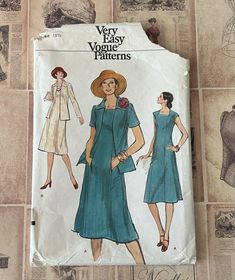 a woman's dress and jacket sewing pattern on a piece of paper with the words very easy v - neck patterns