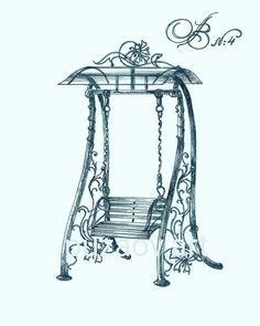 a drawing of a swing with a bench underneath it and the word love written in cursive writing