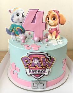 Sky Patrol Cake, Skye Paw Patrol Birthday Cake, Cakes For 4 Year Girl, Sky Paw Patrol Birthday Party Ideas, Paw Patrol Everest Cake, Skye Paw Patrol Cake Ideas, Everest Paw Patrol Birthday Party, Paw Patrol Girl Birthday Cake