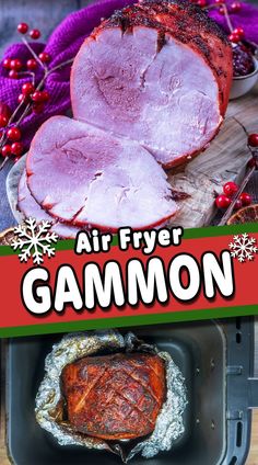 Air fryer gammon with a text overlay title. How To Cook Gammon, Slow Cooker Gammon, Cranberry Glaze, Gammon Recipes, Meat Dish, Healthy Meat Recipes, Healthy Meats, Roast Turkey Breast