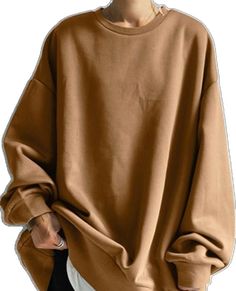 Plain Brown Tops For Fall, Brown Solid Color Crew Neck Sweater, Brown Crew Neck Sweater In Solid Color, Brown Crew Neck Sweater, Basic Fall Sweater, Casual Brown Sweatshirt For Spring, Brown Relaxed Fit Plain Top, Spring Casual Brown Sweatshirt, Casual Brown Long Sleeve Sweater