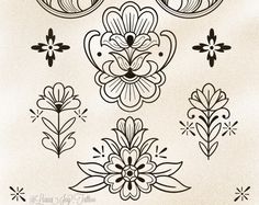 an old fashioned drawing of flowers and swirls