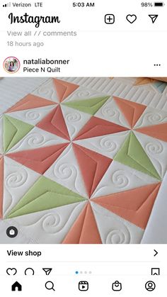 an instagram page with a quilt on it