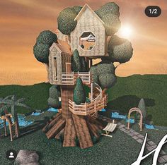 an image of a tree house on top of a hill