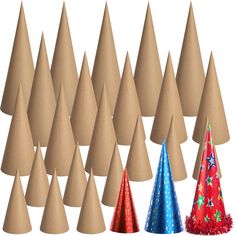 a group of party hats with different colors