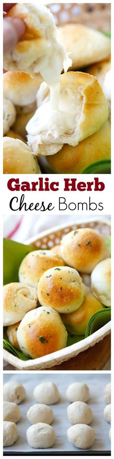 Garlic Herb Cheese Bombs – amazing cheese bomb biscuits loaded with Mozzarella cheese and topped with garlic herb butter. Easy recipe that takes 20 mins. Love Bakes Good Cakes | https://rasamalaysia.com Garlic Herb Cheese, Cheese Vegan, Garlic Herb Butter, Herb Cheese, Salad Pasta, Good Eat, Crumpets, Herb Butter, Garlic Herb