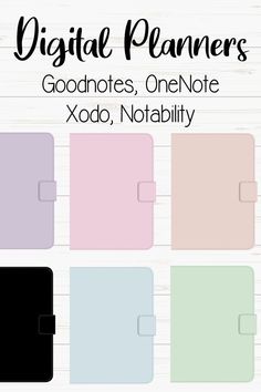 the digital planner is shown in different colors and sizes, including pink, blue, green,