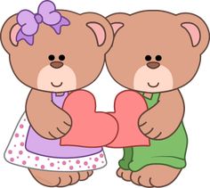 two teddy bears holding a heart shaped pillow