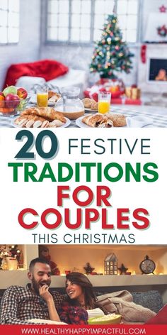 two people sitting at a table with food in front of them and the words 20 festive