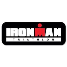 the iron man logo is shown on a black and red sticker that says iron man triathlonon