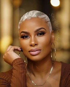 Blonde Hair For Black Women, Blonde Hair Pixie, Blonde Hair Cuts, Short Platinum Blonde Hair, Finger Waves Short Hair, Short Hair Designs, Grey Blonde Hair, Blonde Style, Short Shaved Hairstyles