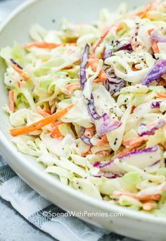 the best coleslaw is in a white bowl