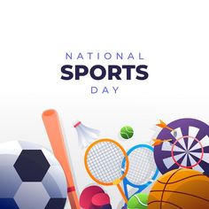 the national sports day poster is shown with various items in front of it, including a basketball