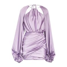 This stylish satin dress features a lantern sleeve cut out at the neckline and ruching for a flattering look. Crafted from a lux satin fabric in a beautiful lavender color, this mini dress will add a touch of sophistication to your evening wardrobe. Fit Type: Slim Fit Fabric: High Stretch Material: Satin Composition: 92% Polyester, 8% Elastane Care Instructions: Machine wash Fashion Png, Haute Mess, Business Clothes, Formal Fashion, Rainbow High, Dress Satin, House Of Cb, Short Mini Dress, House Dress