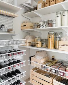 an organized pantry filled with lots of food