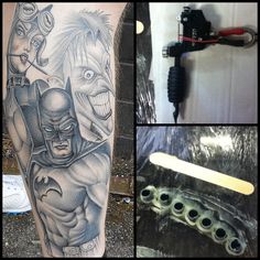 a collage of photos with different tattoos and tools on them, including an electric toothbrush