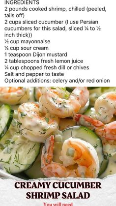 the recipe for creamy cucumber shrimp salad