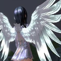 an animated image of a woman with white wings