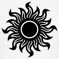 a black and white image of a sun with flames on it's back side