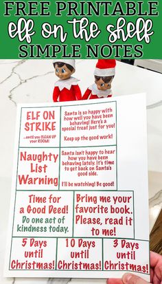 an elf's free printable elf on the shelf simple notes